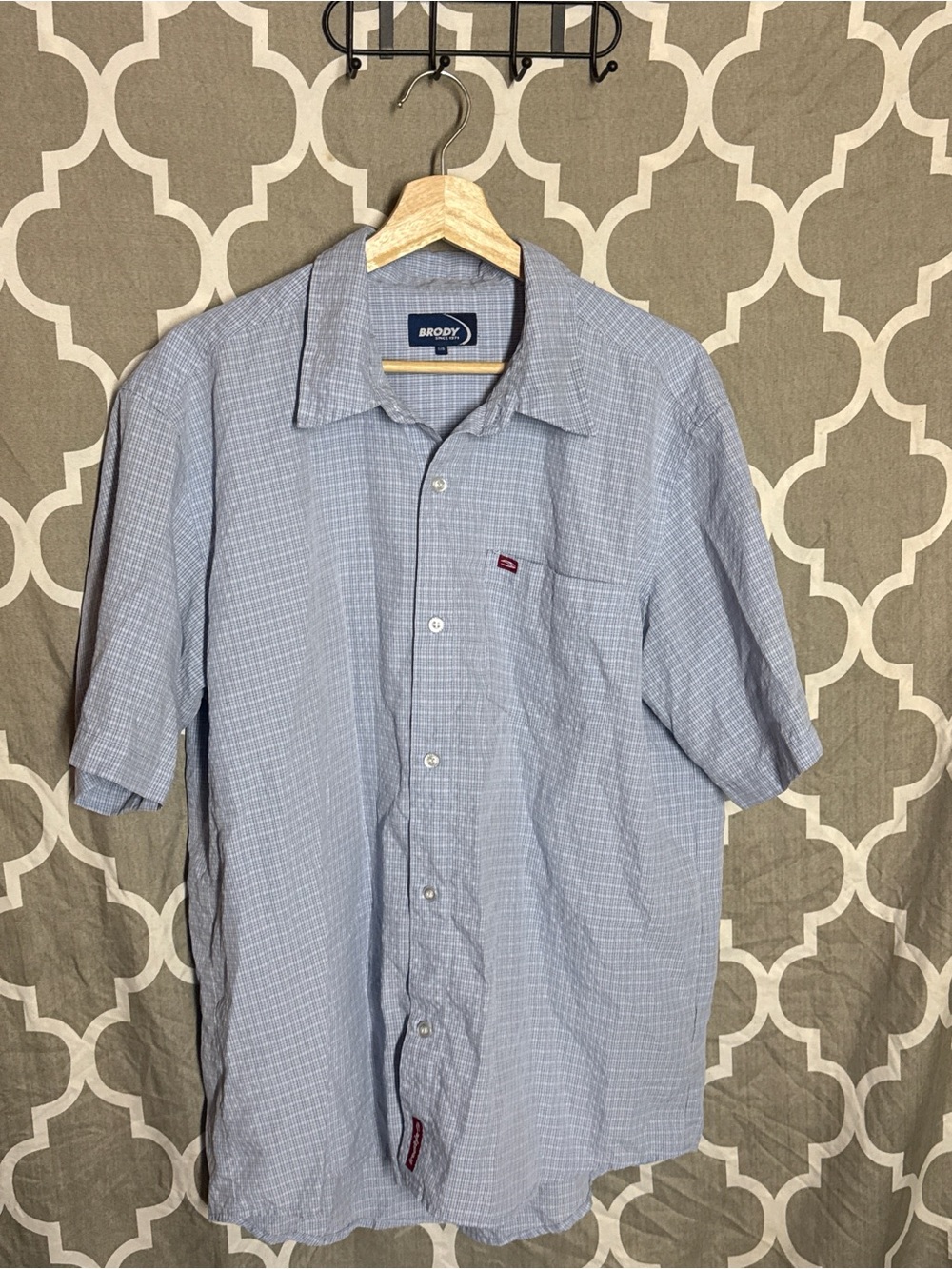 Brody Since 1971 Blue Grid Check Short Sleeve Button Down Shirt Larg